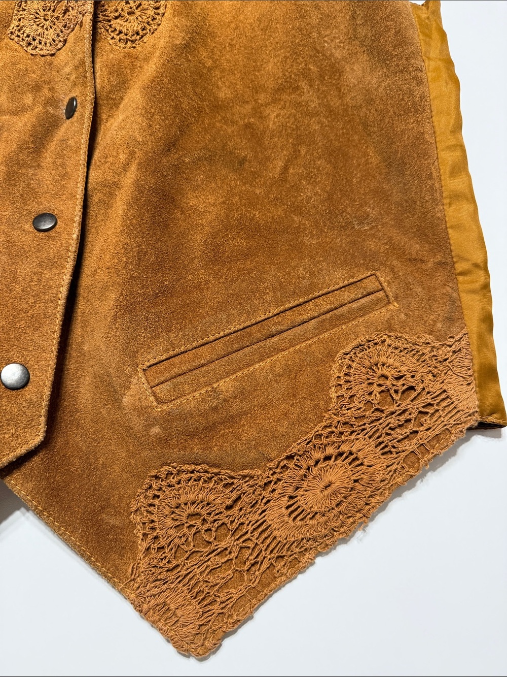 Anchor Blue Vintage Suede Leather Vest featuring lace embroidery details - Picture 5 of 15